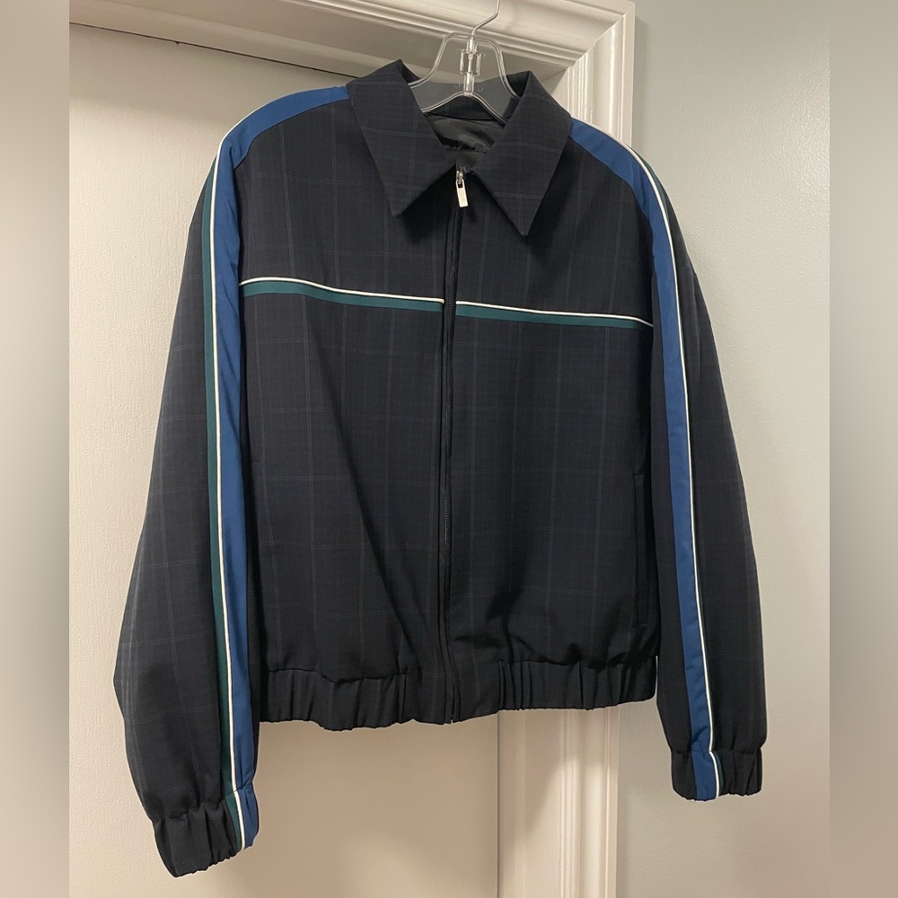 NWT ZARA - Zip Jacket - Navy Blue Plaid with Stripe Detail XS